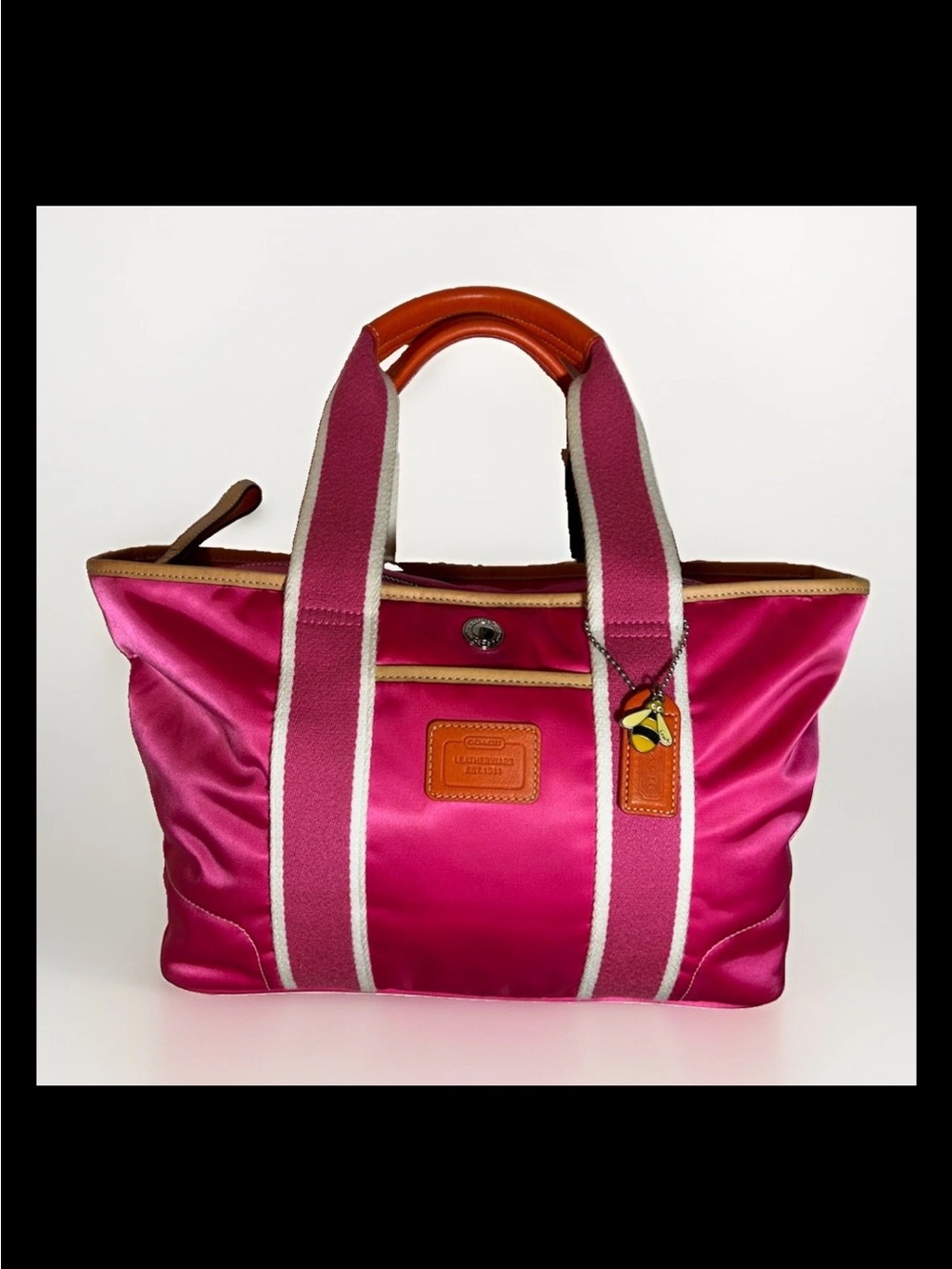 Coach Hamptons Weekend Nylon Tote Bag, Hot Pink/Orange Leather-2004 Style: #1894